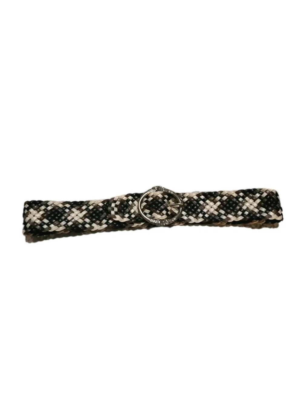 Relic Belt Braided Woven Neutral Colors Silver Floral Buckle 34